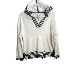 White Warren Cashmere Ramona Varsity V Neck Sweater Hoodie Preppy Sz M Cozy